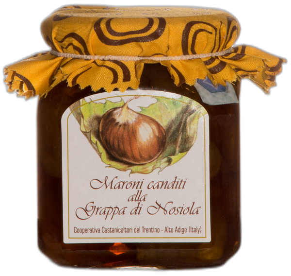 Maroni canditi alla grappa di Nosiola Maroni canditi alla grappa di Nosiola - castagne candite al liquore Nosiola